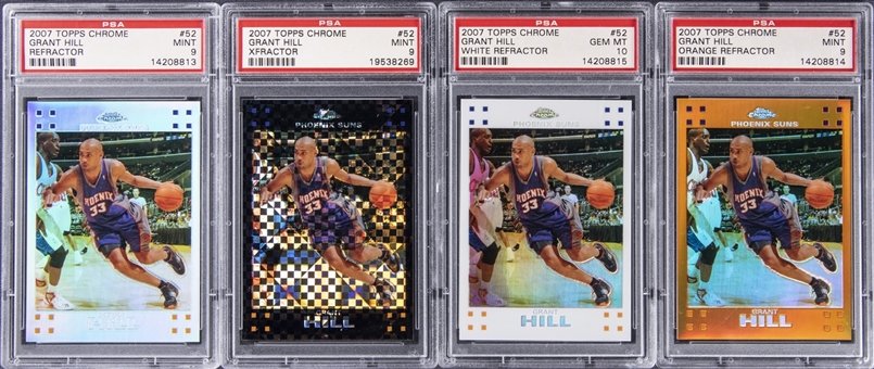 2007 Topps Chrome #52 Grant Hill "Refractor" Card Collection (4 Different Cards) - Including Orange, White & X-Fractor - All PSA Graded 9 Or Higher!